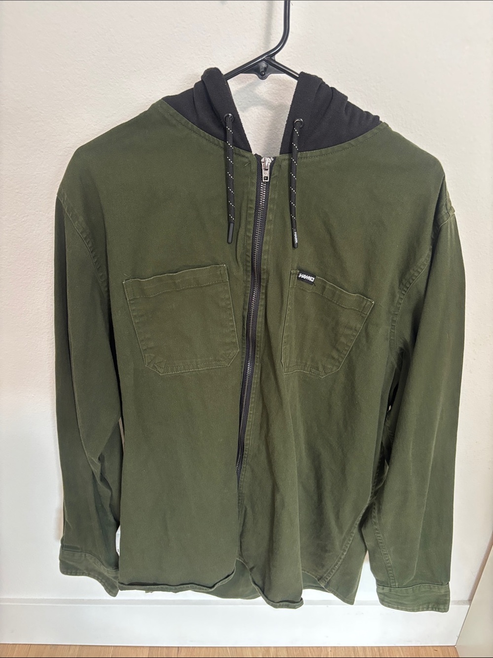 Hawke & Co Olive Green Zip Hoodie Shirt Jacket with Black Hood